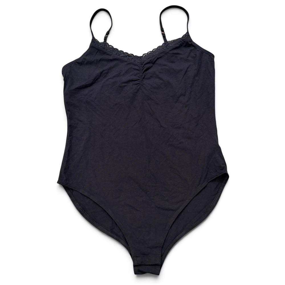 Old Navy Black Lace Trim Cami Bodysuit with Shelf Bra Womens Large NEW